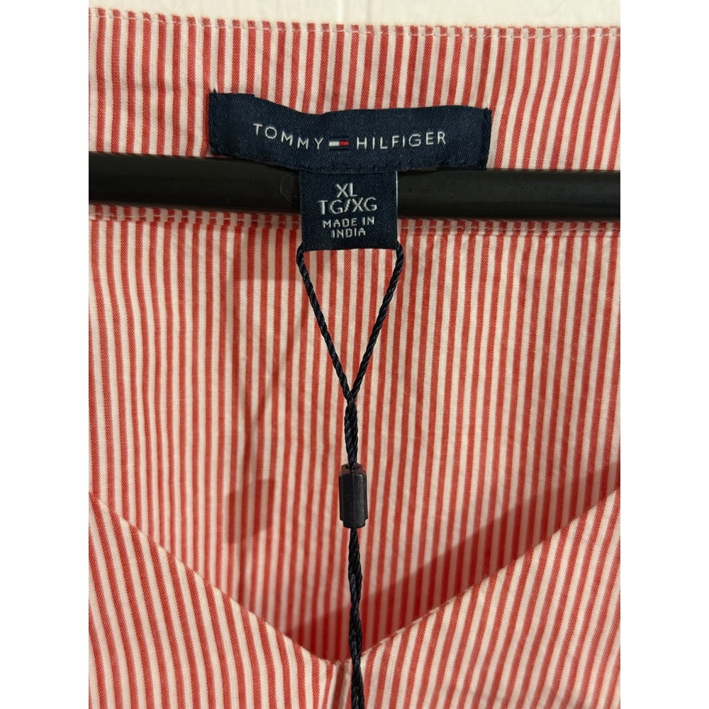 Tommy Hilfiger Red Pinstripe XL Red White NEW Bell Sleeve V-Neck Cotton Nautical - Picture 6 of 7